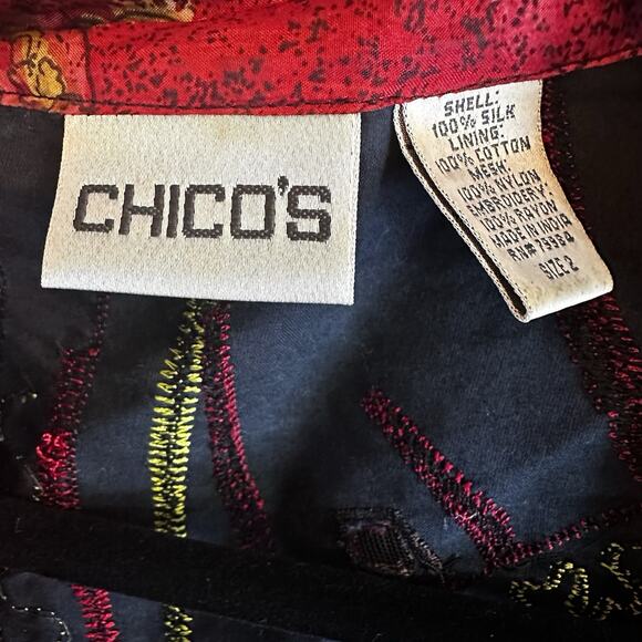 Chicos Jacket Topper Coat Silk 2/S Pink Boho Beaded Embroidered Blazer Artsy - Picture 6 of 10